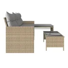 vidaXL Gartensofa in L-Form mit Tisch und Kissen Beige Poly Rattan