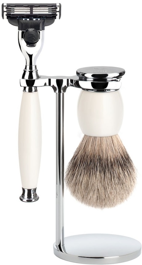 Mühle SOPHIST 3-tlg. Silberspitz Rasier-Set Griffe weißes Porzellan Gillette® Mach3® Rasur Herren