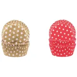 DEMMLER Weihnachts Backset mit weißen Sternen - 2er Muffinförmchen Set in Rot & Gold - 120 Stück - Made in Germany