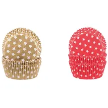 DEMMLER Weihnachts Backset mit weißen Sternen - 2er Muffinförmchen Set in Rot & Gold - 120 Stück - Made in Germany
