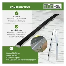 Baumarktplus TRUTZHOLM 1 x Auffahrrampe klappbar 228 cm 340 kg Traglast Alu Anti Rutsch E-Bike- Fahrradrampe Motorradrampe