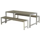 PLUS Plankengarnitur - 186 cm - 1 Tisch und 2 Bänke - Graubraun