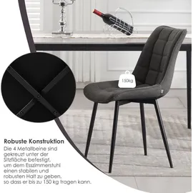 Woltu Esszimmerstühle 2er Set, Küchenstuhl mit Rückenlehne, aus Leinen, Metallbeine, Dunkelgrau -