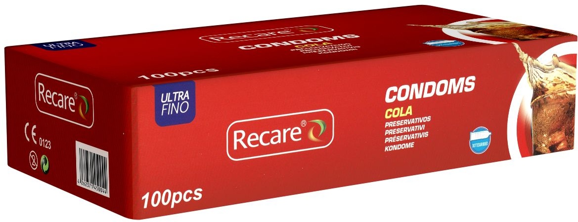 Recare Condoms *Cola* anatomisch geformte Kondome mit Rippen, Noppen und Cola-Geschmack 100 St