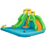 COSTWAY Hüpfburg, mit 480W Gebläse, 2 Rutschen & Wasserkanone, 4x3,6x2,55m blau|gelb|grün