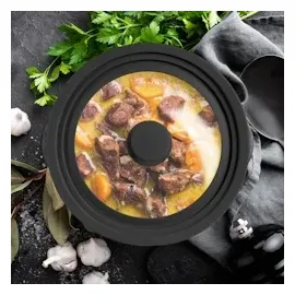 Relaxdays Topfdeckel universal, flexibler Glasdeckel mit Silikonrand & Dampfloch, Töpfe & Pfannen mit Ø 20-24cm, schwarz