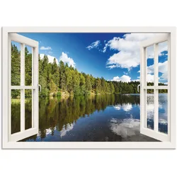 Wandbild ARTLAND "Fensterblick Norwegische Landschaft", weiß (farbe bild(er): weiß), B:70cm H:50cm, Bilder, als Alubild, Outdoorbild, Leinwandbild, Wandaufkleber, versch. Größen