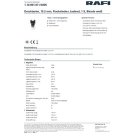 RAFI 1.10.001.011/0205 Drucktaster 250V 0.7A tastend (L x B x H) 19 x 19 x 29.7mm 1St.