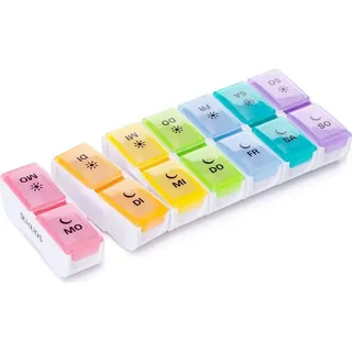 SUKUOS Pillendose 7 Tage 2 fächer, Tablettenbox 7 Tage Morgens Abends, Klein Tabletten Wochenbox, Medikamentendosierer Woche - Abnehmbar
