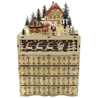 Weihnachtlicher Adventskalender Aus Holz Mit Led-beleuchtung, Weihnachtsmann-dorfhaus, Countdown-ornament, Schubladen, Geschenkidee