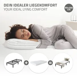 ML-Design Metallbett 90x200 cm auf Stahlrahmen Schwarz, Matratze H:10cm,