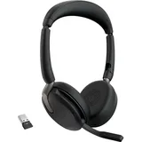 JABRA Evolve2 65 Flex - Stereo-Bluetooth-Headset mit Wireless-Charging-Pad, geräuschunterdrückender Jabra ClearVoice Technologie und hybrider ANC - mit führenden UC-Plattformen kompatibel - Schwarz