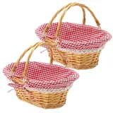 CHIHEUNG 2 Stück Picknickkorb aus Weide, 33x23x12cm, Handgeflochtener Weidenkorb mit Henkel und Gingham Futter, Großer Geflochtener Korb für Obst, Einkaufen, Eiersammeln, Hochzeit und Picknick