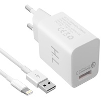 Avizar Universal USB 3A Qualcomm Quick Charge 3.0 Ladegerät + Lightning Ladekabel Weiß