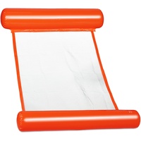 Relaxdays Schwimmhängematte, Luftmatratze mit Netz, 100 kg, für Erwachsene, aufblasbare Wasserhängematte, orangerot