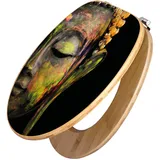 Banjado Design WC Sitz Bambus Toilettendeckel Toilettensitz Bambus Holz Klodeckel WC-Sitz Universal Scharnieren Motiv Bunter Buddha