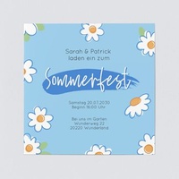 Einladungskarten Sommerfest (5 Karten) selbst gestalten, Gänseblumen - Blau