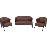 Mendler Wohnzimmer-Set HWC-P30, 2er-Sofa 2x Sessel, Vintage Retro Industrial Metall Kunstleder ~ rostrot
