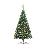 vidaXL Künstlicher Halber Weihnachtsbaum mit LEDs & Kugeln Grün 180 cm