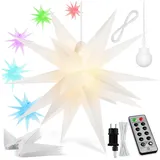 Kesser Leuchtstern 3D, LED Weihnachtsstern mit Timer für innen und außen, Adventsstern Beleuchtet hängend Stern + Warmweiß Licht Bunt / mit Fernbedienung /