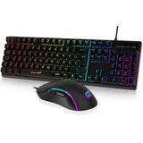 Maus und Tastatur Gaming Büro,RaceGT Tastatur Kabel RGB Beleuchtet LED Hintergrundbeleuchtung Wasserdicht 104 Tasten, Kabel Maus mit 7 Tasten 6400 DPI für PC Gamer Laptop QWERTZ (DE-Layout)