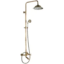 KLARWERK NALA | Vintage Regendusche Set Messing unlackiert Edelstahl | Retro Design Duscharmatur Duschsystem | Mischbatterie Dusche komplett mit Handbrause