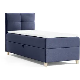 beautysofa Modern Boxspringbett HELEN MINI - Bett mit Federkernmatratze Polsterbett 100x200cm mit Topper Einzelbett - Blau (soro 76) - Blau