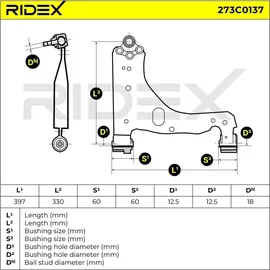 RIDEX 273C0137 Querlenker Querlenker, Stahlblech, unten, mit Lager