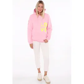 Zwillingsherz Kapuzensweatshirt mit gesticktem Neon Herz am Ärmel und Love Schriftzug Pink SM (S/M)