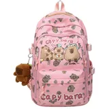 WANWEN Capybara Rucksack, Aesthetic Backpack, Süßer Capybara-Rucksack, Großer Cartoon Backpack, Wasserdicht, Leicht, Teenager Kinder Rucksack, für Schule & Freizeit (Pink)