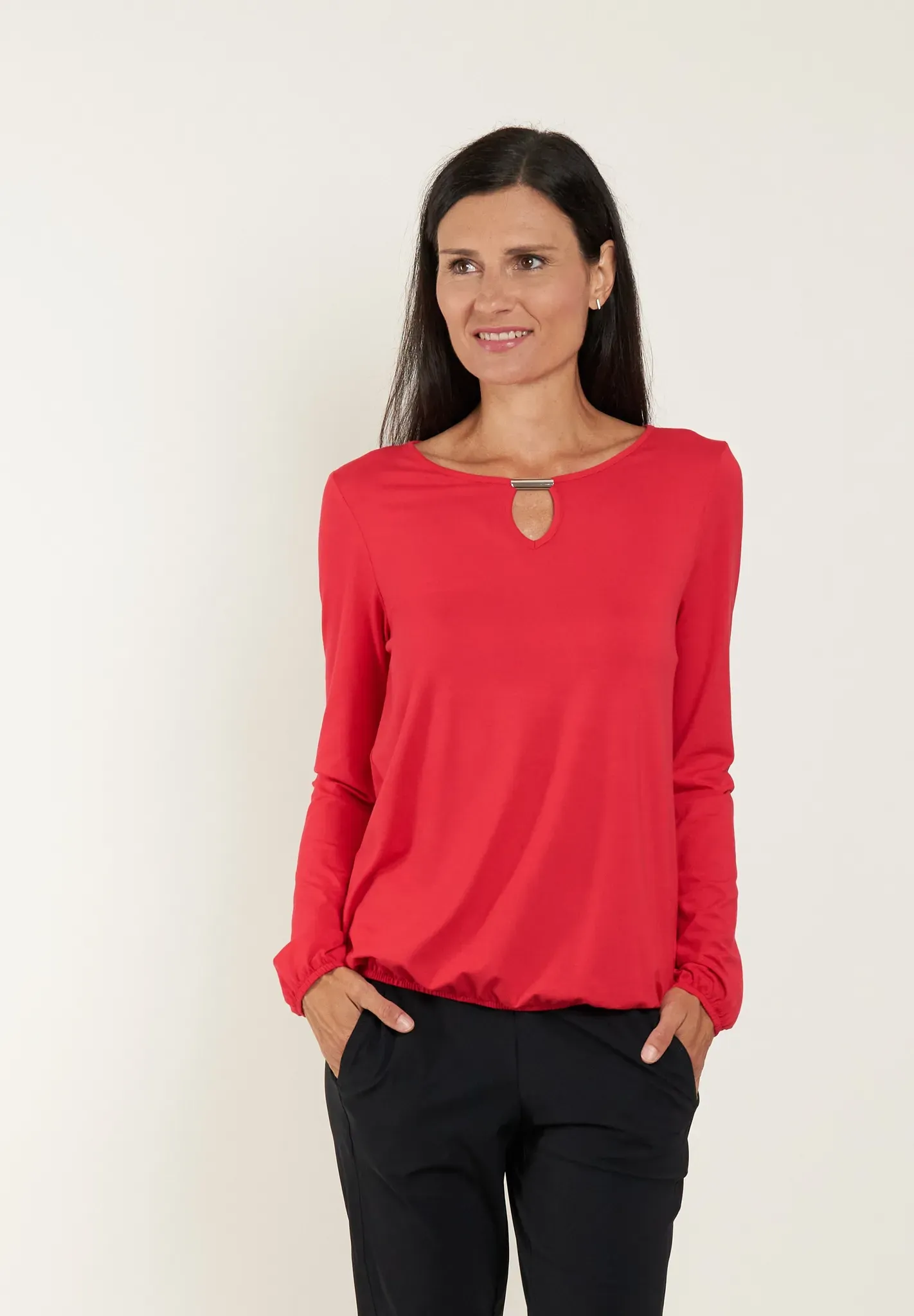 Langarmshirt SEIDEL MODEN, Damen, Gr. 38, rot, Jersey, Obermaterial: 95% Viskose, 5% Elasthan, unifarben, regular fit taillenbedeckt, Rundhals, elastischer Bund, Shirts Langarmshirt, MADE IN GERMANY