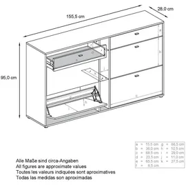 Vladon Today 155,5 x 95 x 28 cm offen, 2 Schubladen / weiß matt