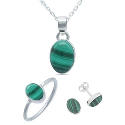 mantraroma Schmuckset 925er Silber mit Malachit (Schmuckset aus 925 Silber) 56