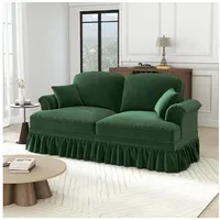 Odikalo Big-Sofa Ecksofa mit Schlaffunktion und Volant, Elegantes Mid-Century 2-3-4-5-Sitzer Sofa aus Chenille mit Trichter-Armlehnen, abnehmbarer Rüschenschürze & spindelförmigen Beinen – Komfortables Sofa fürs Wohnzimmer, Mehrfarbig grün