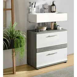 Inn.Furn Waschbeckenunterschrank weiß Hochglanz, grau 60 cm Bailey