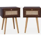 sweeek - 2er-set Nachttische mit Holzlook und Rohrgeflecht