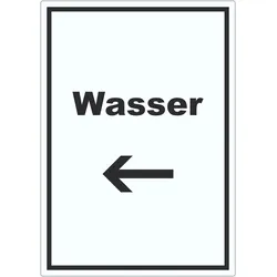 HB-Druck Wasser Aufkleber mit Text und Richtungspfeil links Anschluss hochkant A0 (841x1189mm)