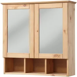 Spiegelschrank WELLTIME "Landhaus Sylt", beige (natur), B:62,5cm H:62cm T:22cm, Massivholz, Schränke, Breite 62,5 cm, aus Massivholz