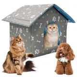 Katzenhaus Für Draußen, Katzenhaus Outdoor, Katzenhütte Outdoor, Katzen Outdoor, Katzenbett Wetterfest, Katzenhaus Draußen, Faltbare Katzenhöhle, Für Katzen Kleines Haustier (36 * 26 * 14CM, Grau)