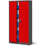Jan Nowak Aktenschrank Metall Büroschrank abschließbar 90 cm JAN 4 Böden Stahl (Pulverbeschichtet 0,6 mm Wandmontage möglich PZH-zertifiziert) Ordnerschrank 50 Ordner Schloss 2 Schlüssel robust 13 Farben grau|rot