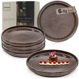 sänger Speiseteller Set Kairo, (6 St), 6 tlg. Dessertteller, Steingut, Handmade, VALUE COLLECTION braun|grau