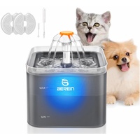 Berein 2L Trinkbrunnen für Katze Mit 2 Aktivkohlefilter Katzenbrunnen Katzen Trinkbrunnen Wasserspender Wasserbrunnen Pet Water Fountain Blumentrinkbrunnen Ultraleise LED-Licht Grau