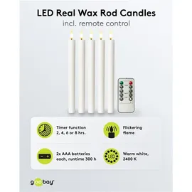 goobay LED-Echtwachs-Stabkerzen 5 St. weiß