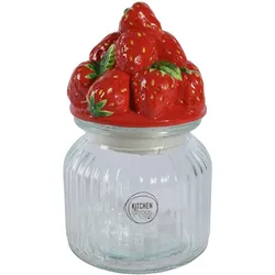 Decoris Glasdose mit Deckel Erdbeerform 19cm - Vorratsdose Glas Keramikdeckel  Aufbewahrungsglas Vorratsglas Küchenbehälter Glasbehälter Klar Transparent Rot