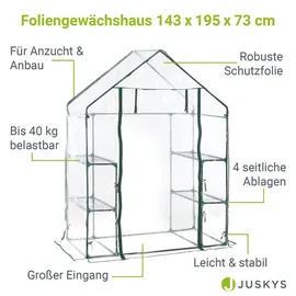 Juskys Foliengewächshaus 1 m2 aufrollbare Tür, - Gewächshaus für Tomaten mit 4 Ebenen, PVC-Abdeckung