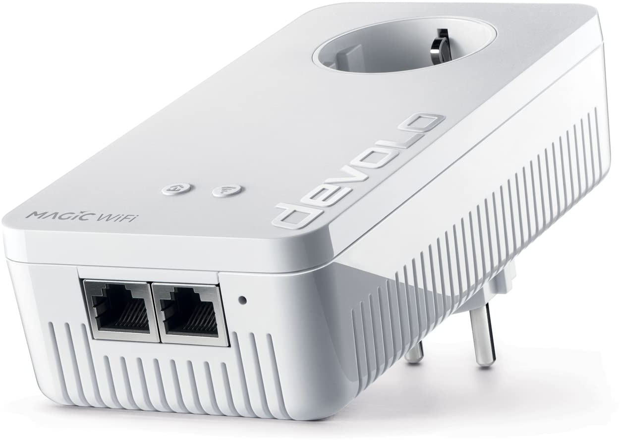 devolo WLAN Powerline Adapter, Magic 1 WiFi Erweiterungsadapter -bis zu 1.200 Mbit/s, Mesh WLAN, WLAN Steckdose, 2x LAN Anschluss, dLAN 2.0, weiß