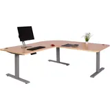 MCW Eck-Schreibtisch MCW-D40, Computertisch elektrisch höhenverstellbar 178x178cm 84kg MVG ~ hellbraun, grau