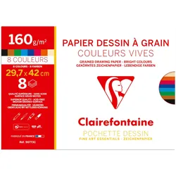 Clairefontaine 10x Etival Color, Zeichenpapier A3 160g, Packung mit 8 Bogen in verschiedenen Farben - Lebendige Farben sortiert 96773C