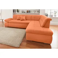 DOMO collection Ecksofa »NMoric incl. Zierkissen B/T/H: 273/216/80 cm L-Form«, Ottomanen-Abschluss, wahlweise mit Bettfunktion und Armlehnverstellung orange