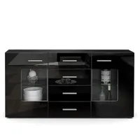 Vladon Sideboard, Schwarz Hochglanz, 139x72x35 cm, Wohnzimmer, Kommoden &